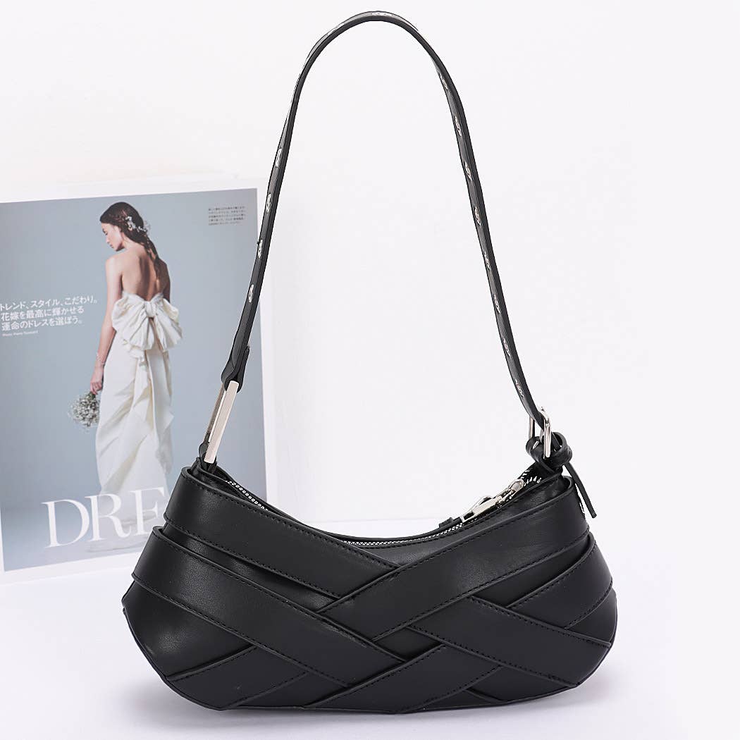 Faux Leather Burg Multi Buckles Shoulder Bag