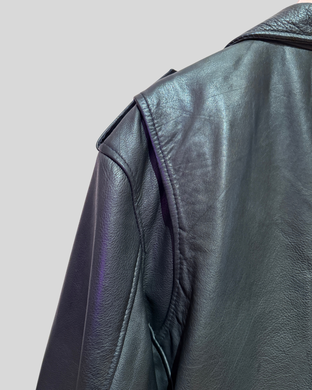 Unbranded Black Genuine Leather Moto Jacket (XL)