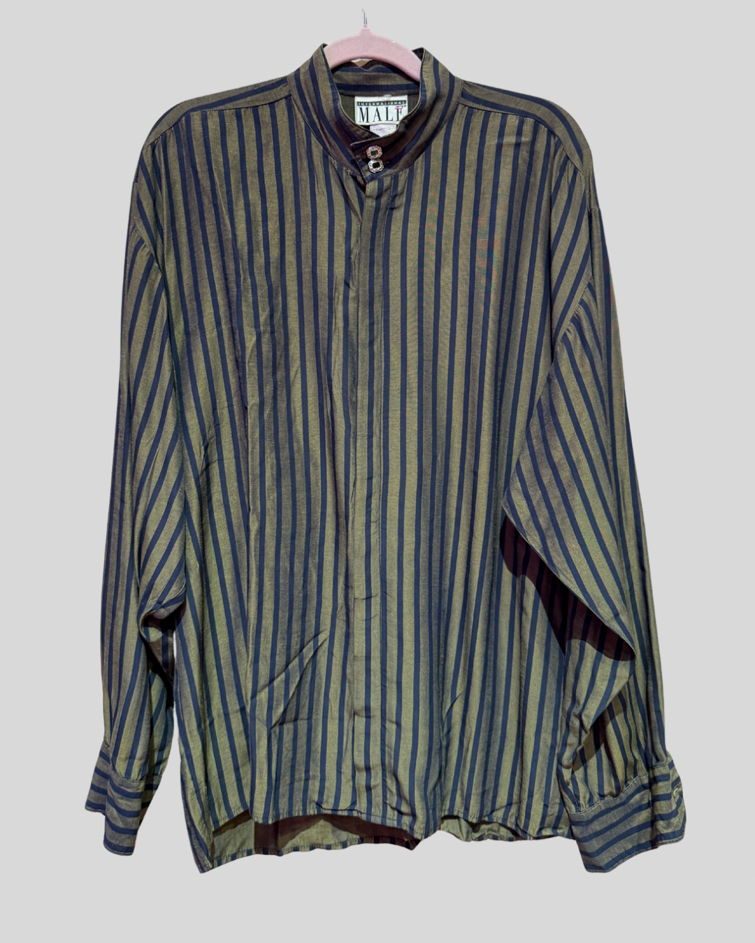 Vintage International Male Green Striped Button Down with Novelty Buttons (XL)