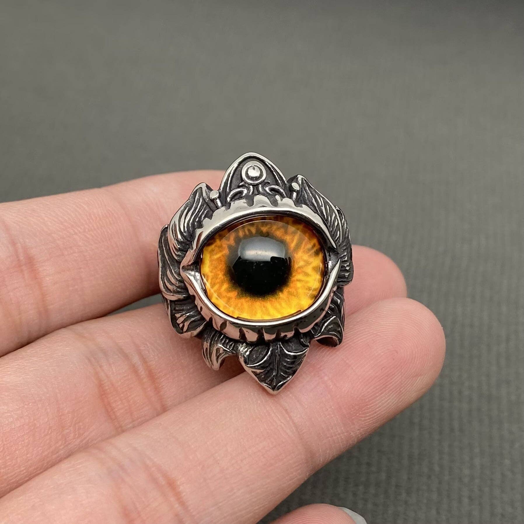 Multicolor Devil Eye Men's Stainless Steel Ring - MJ/MR: Brown / 10