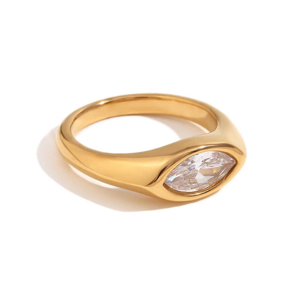 FGS - Horse Eye Zircon 18K Gold Plated Stainless Steel Ring: Purple / 8