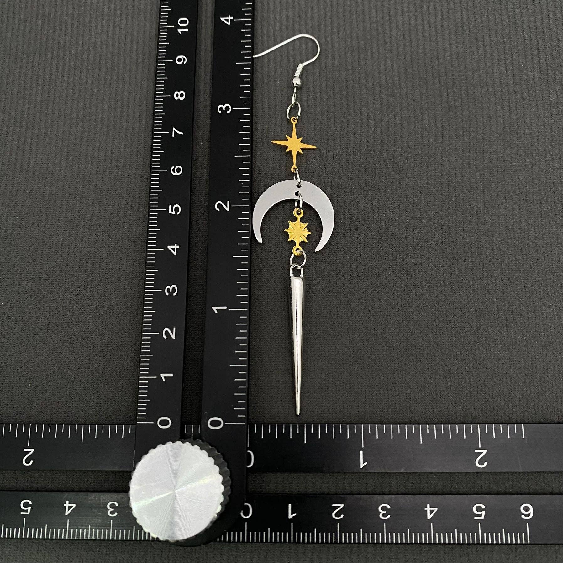 Two Tone Cone & Star & Moon Dangle Earrings - MS
