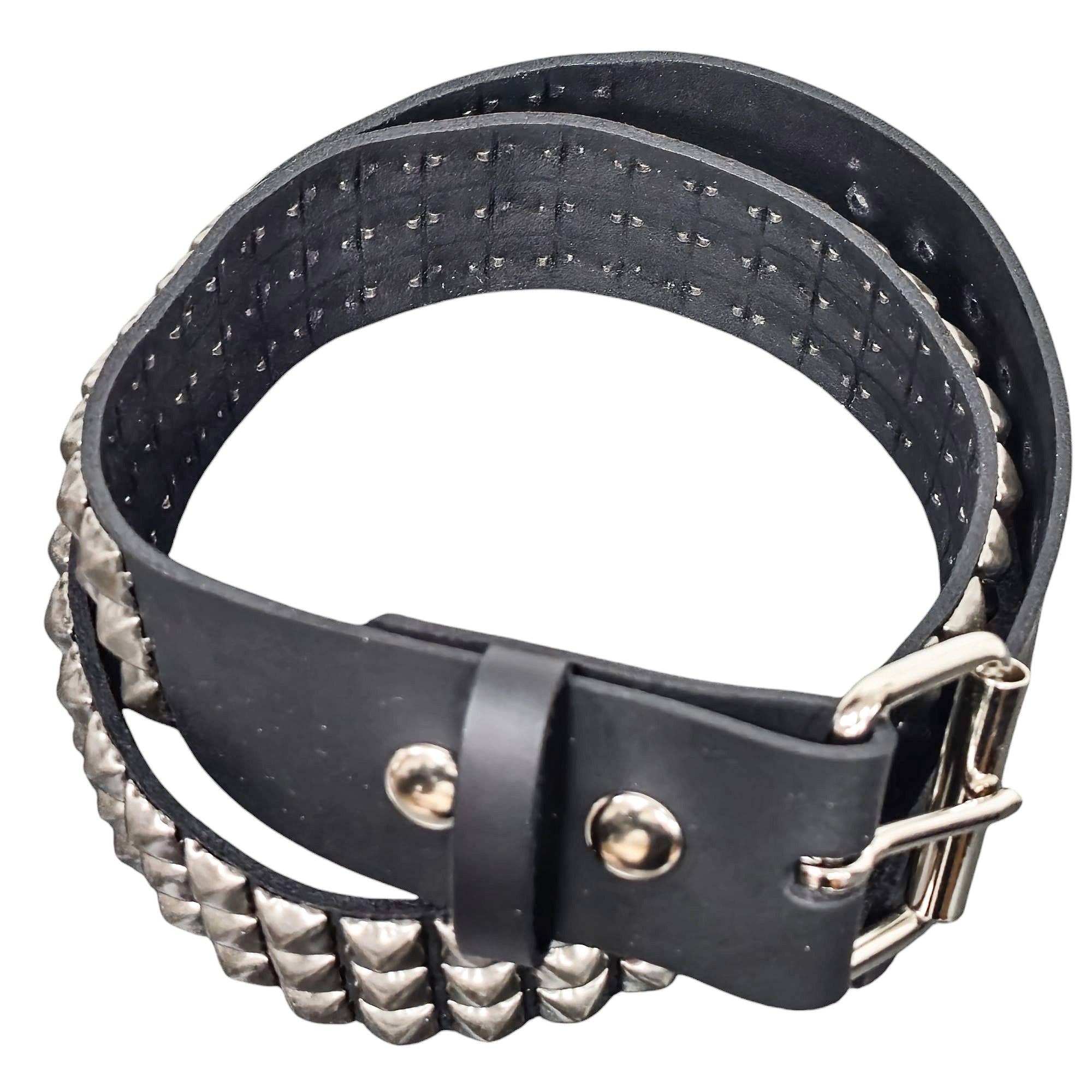 Genuine Leather Three Row Silver Studded Belt 43-48 Waist