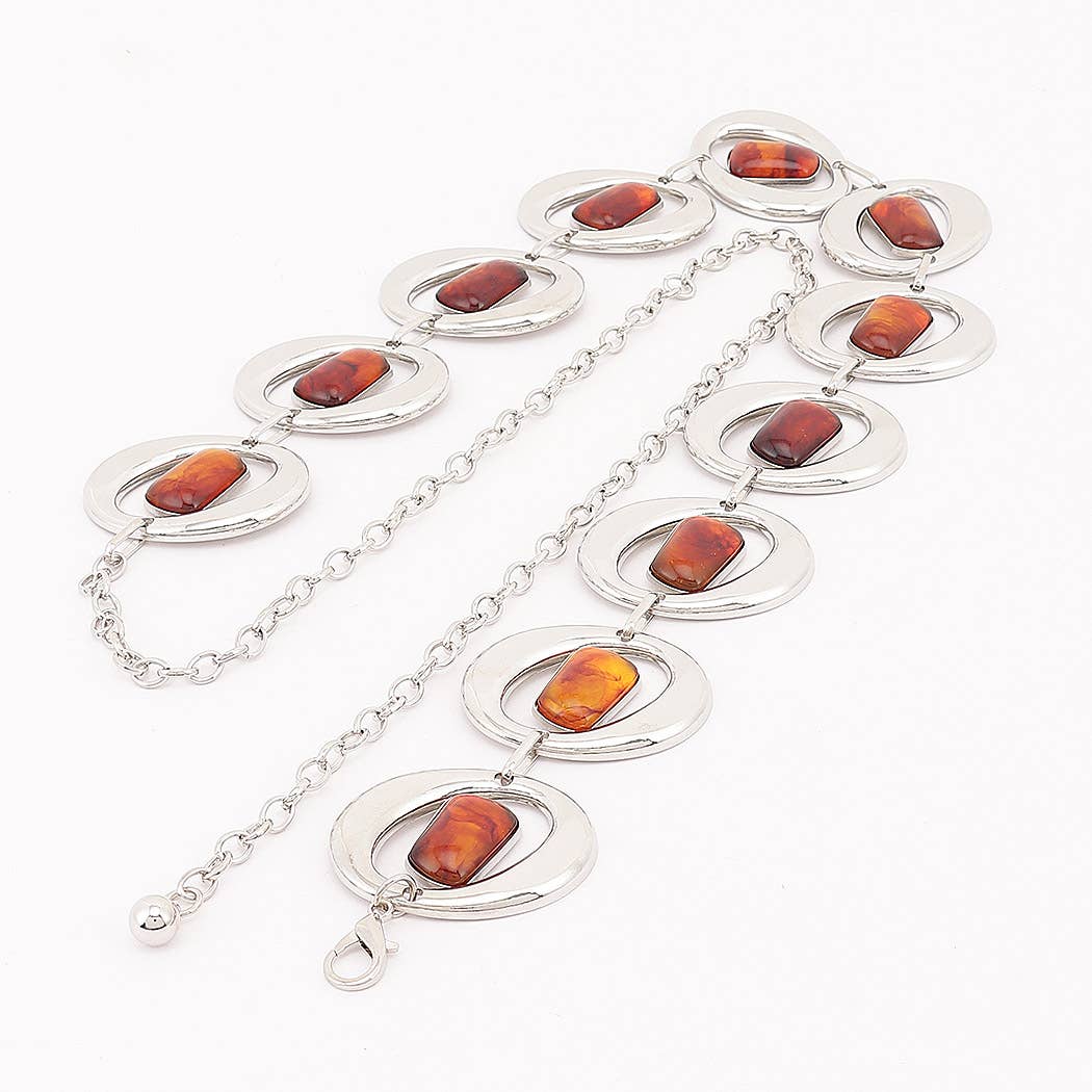 Gemstone Inlay Oval Link Chain Belt: SL