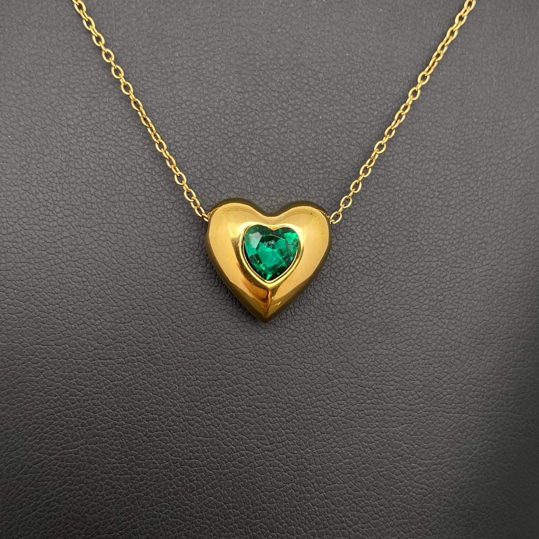 Heart Zircon 18K Gold Plated Stainless Steel Necklace - FGS: White