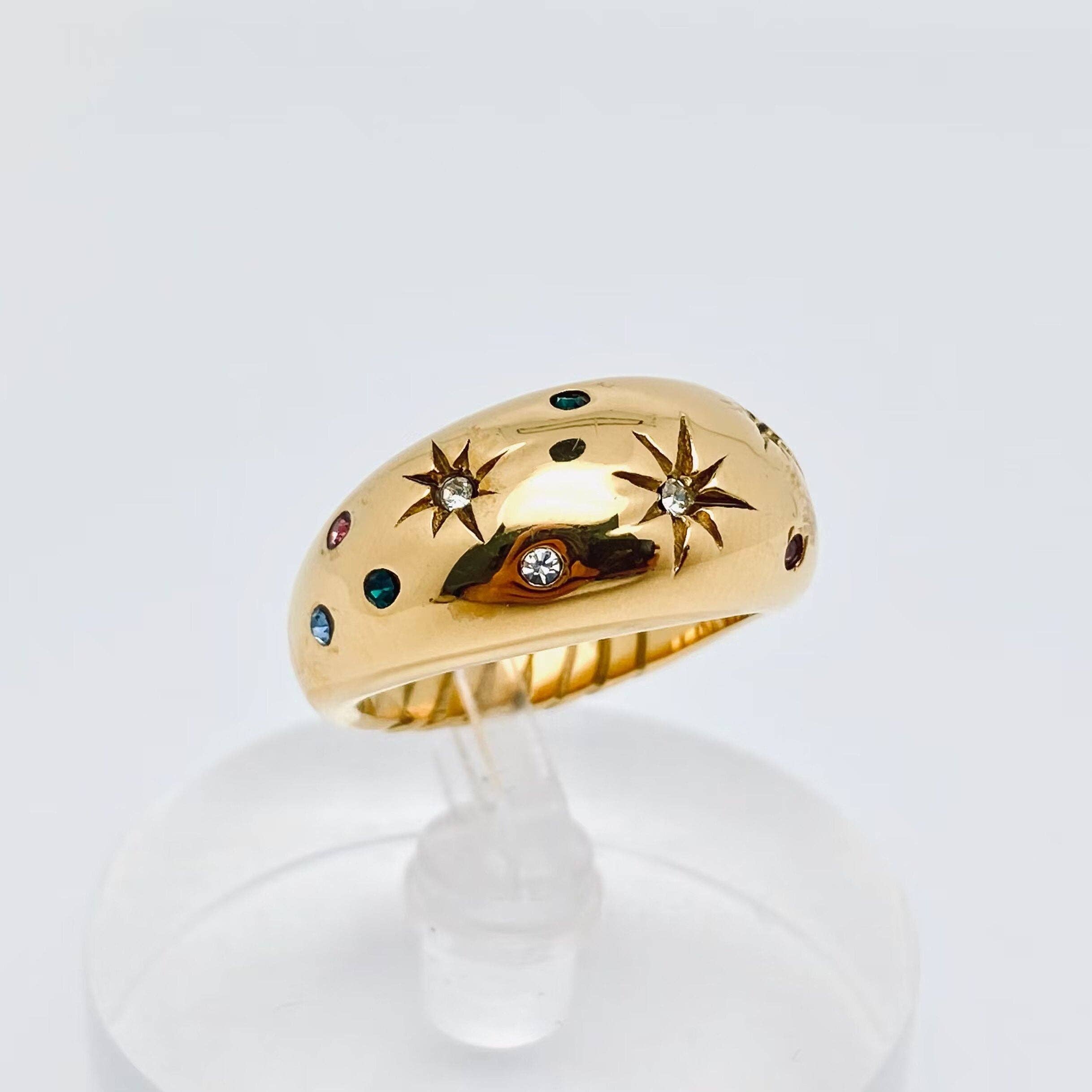 Hexagram Zircon 18K Gold Plated Stainless Steel Ring - FGS: 8
