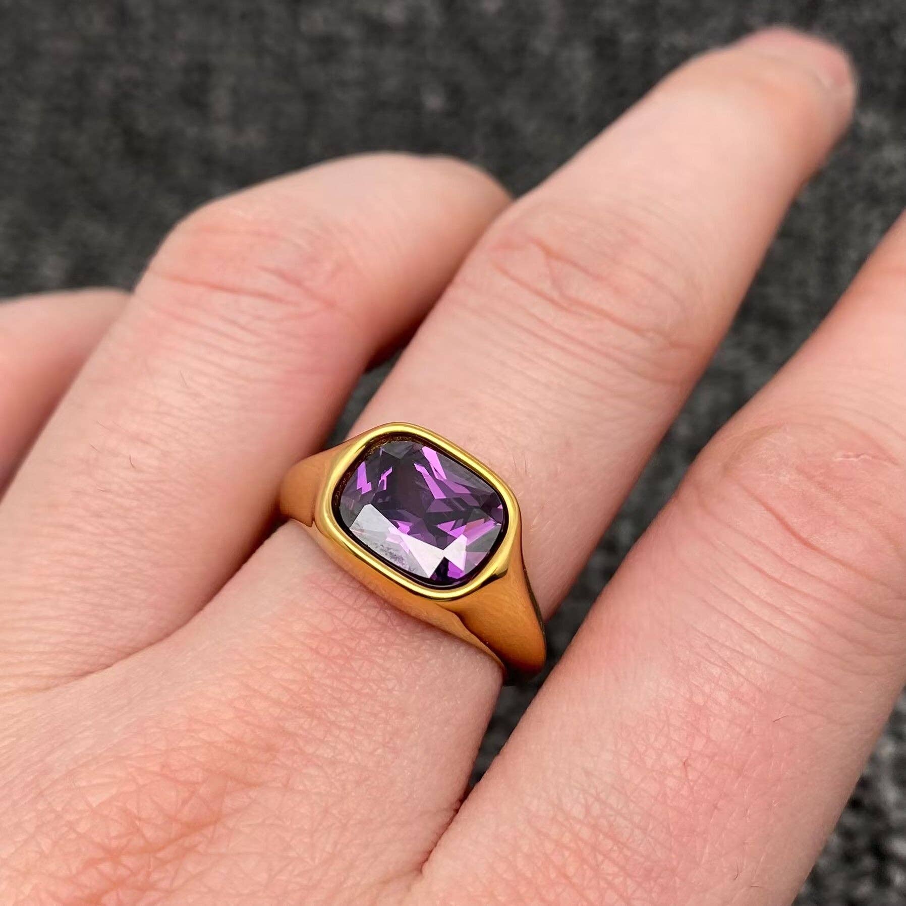 Purple Zircon 18K Gold Plated Stainless Steel Ring - FGS: 9