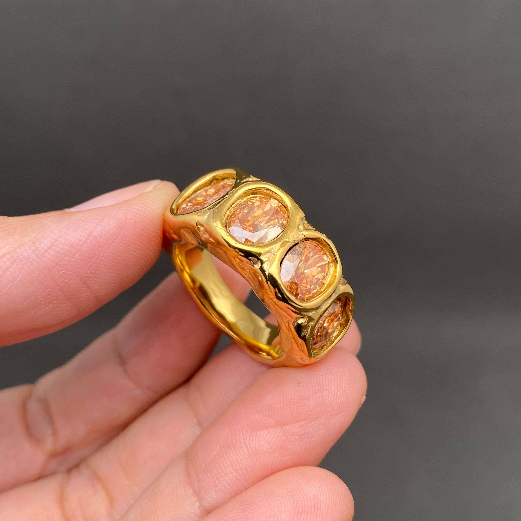 Zircon inlaid irregular 18K Gold Plated S.Steel Ring - FGS: Steel color / 8
