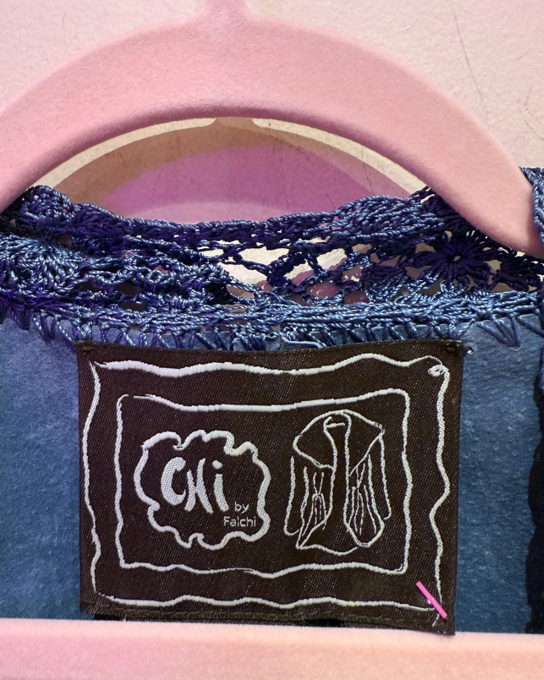 Vintage Chi By Falchi Blue Suede and Crochet Jacket (2X)