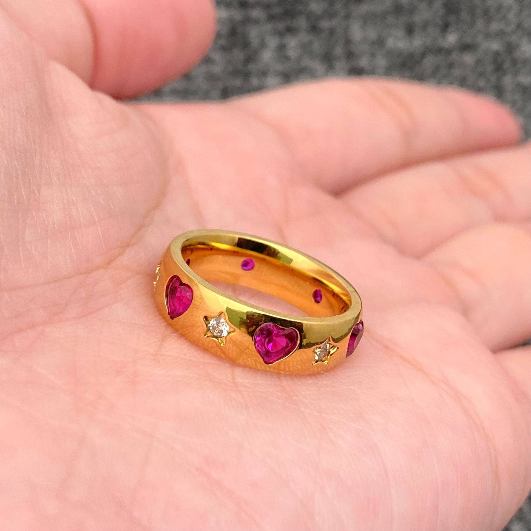 FGS - Purple Heart Zircon 18K Gold Plated Stainless Steel Ring: Steel color / 9