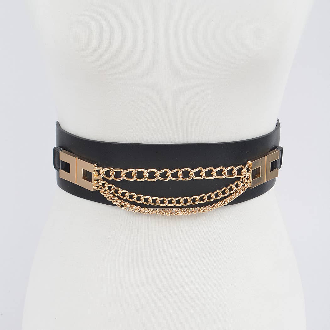 Multi-Layered Chain Plus Size Elastic Belt: Black Gold