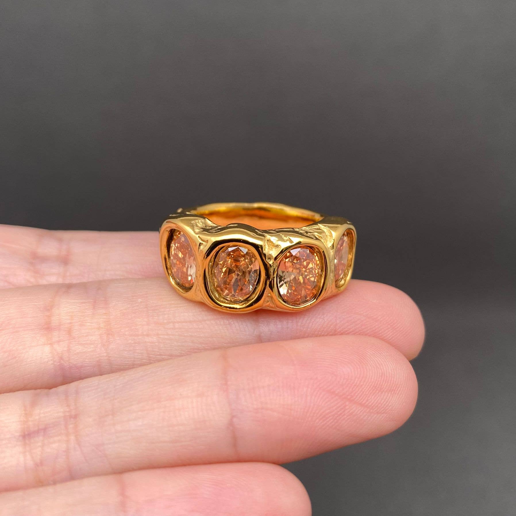 Zircon inlaid irregular 18K Gold Plated S.Steel Ring - FGS: Steel color / 8