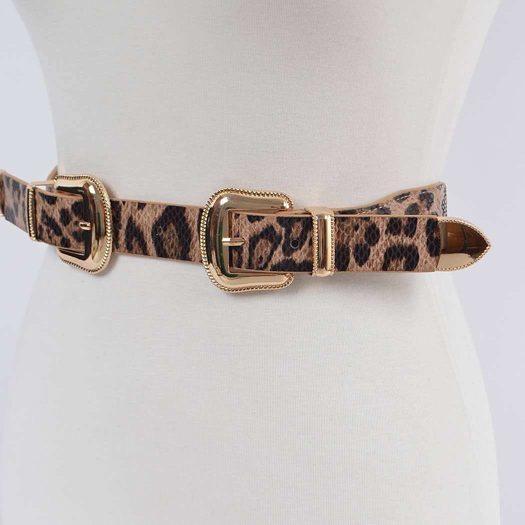 Leopard Two Buckle Plus Size Waist Belt: Leopard