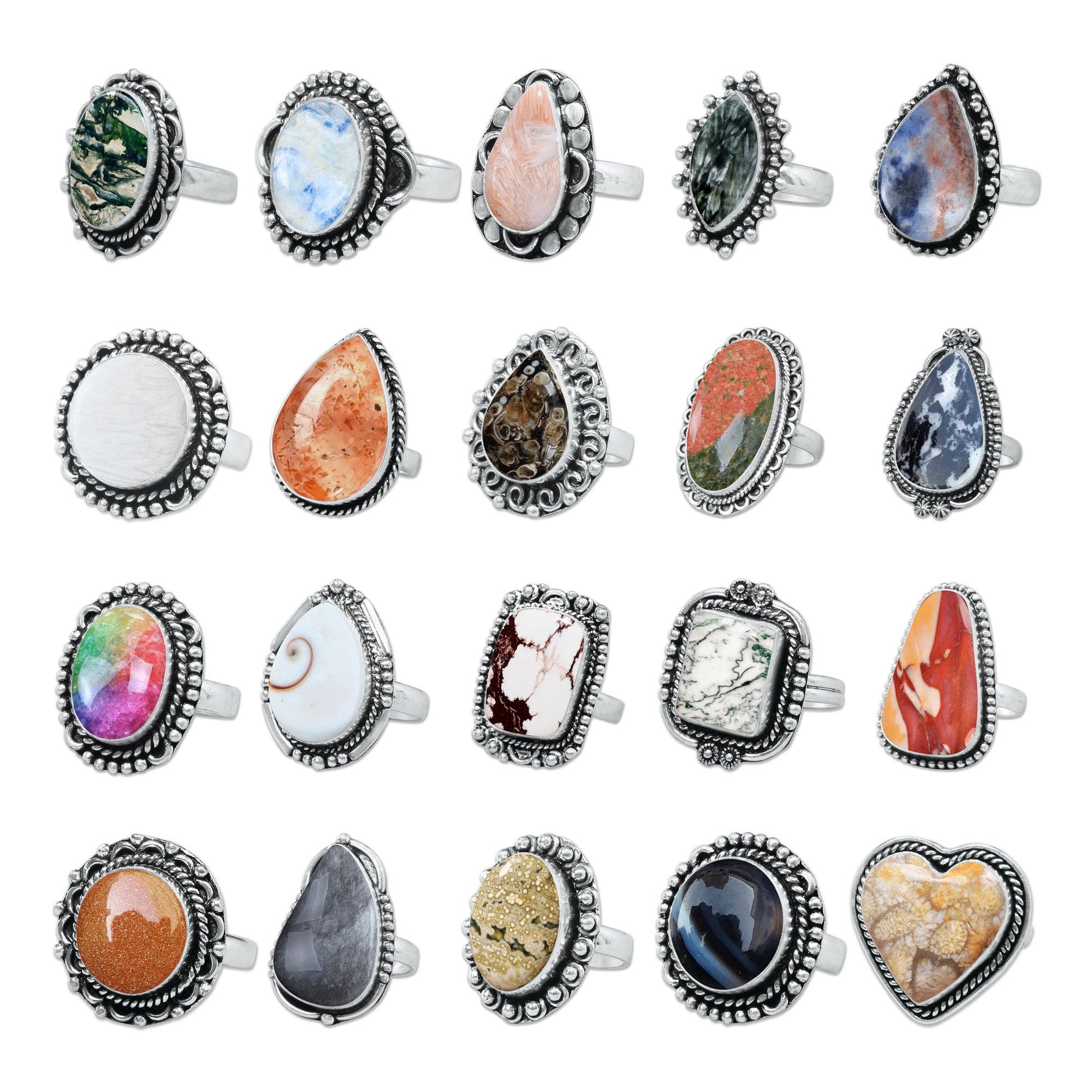 Crystal Rings for Women - Silver Plated, Mixed Sizes, Boho Designs: Gold / 20 Rings / Assorted US 6-10