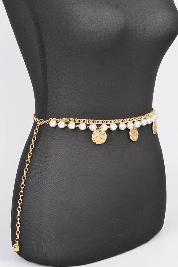 Faux Pearl Round Metal Plus Size Chain Belt