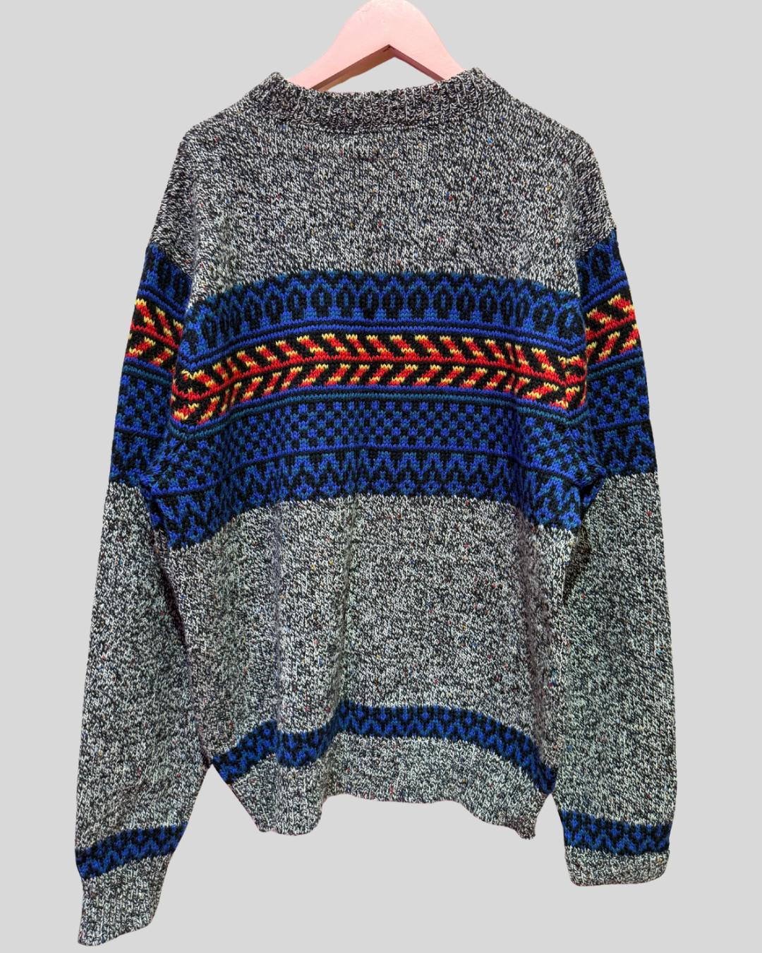 Vintage Oakbrook Wool Grey and Multicolor Sweater (XL)