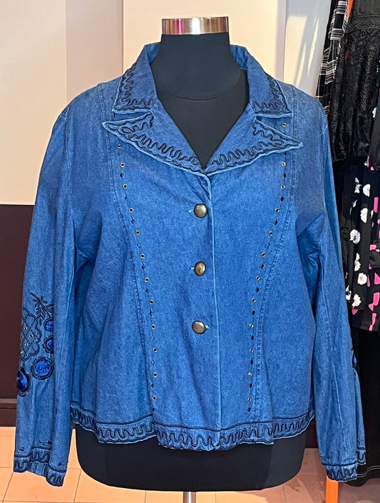 90s Rosette Embroidered Denim Jacket (3x/4x)