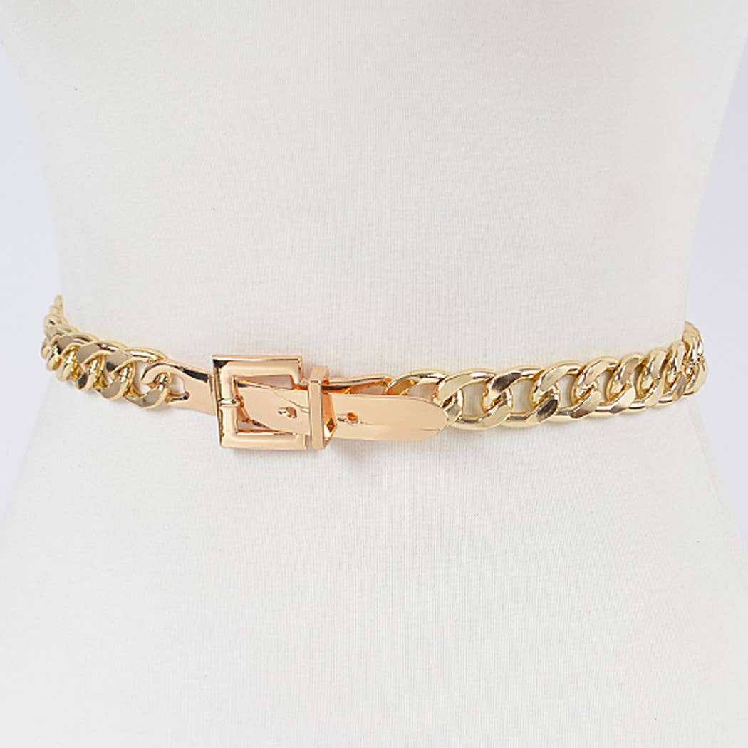 Monotone Plus Size Chain Belt: Gold