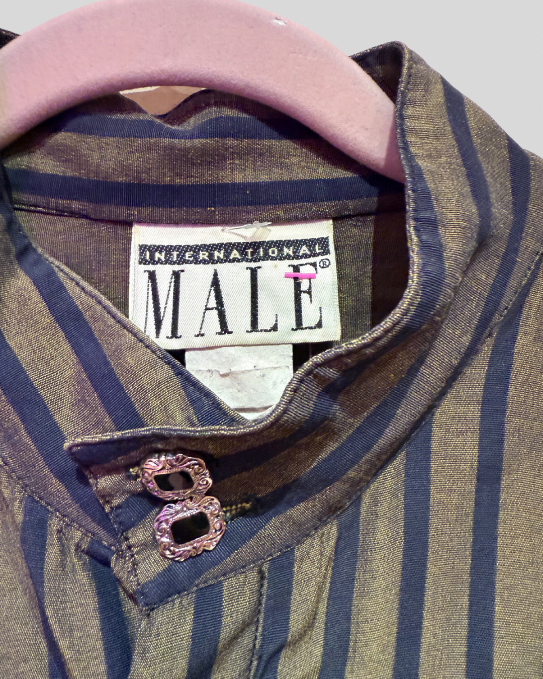 Vintage International Male Green Striped Button Down with Novelty Buttons (XL)