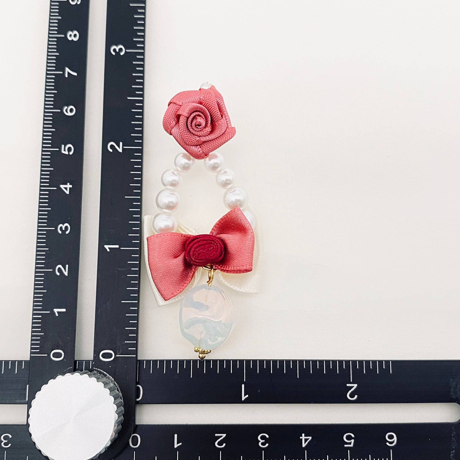 Ribbon Bow & Rose Pearl Pendant  Post Earrings - YK