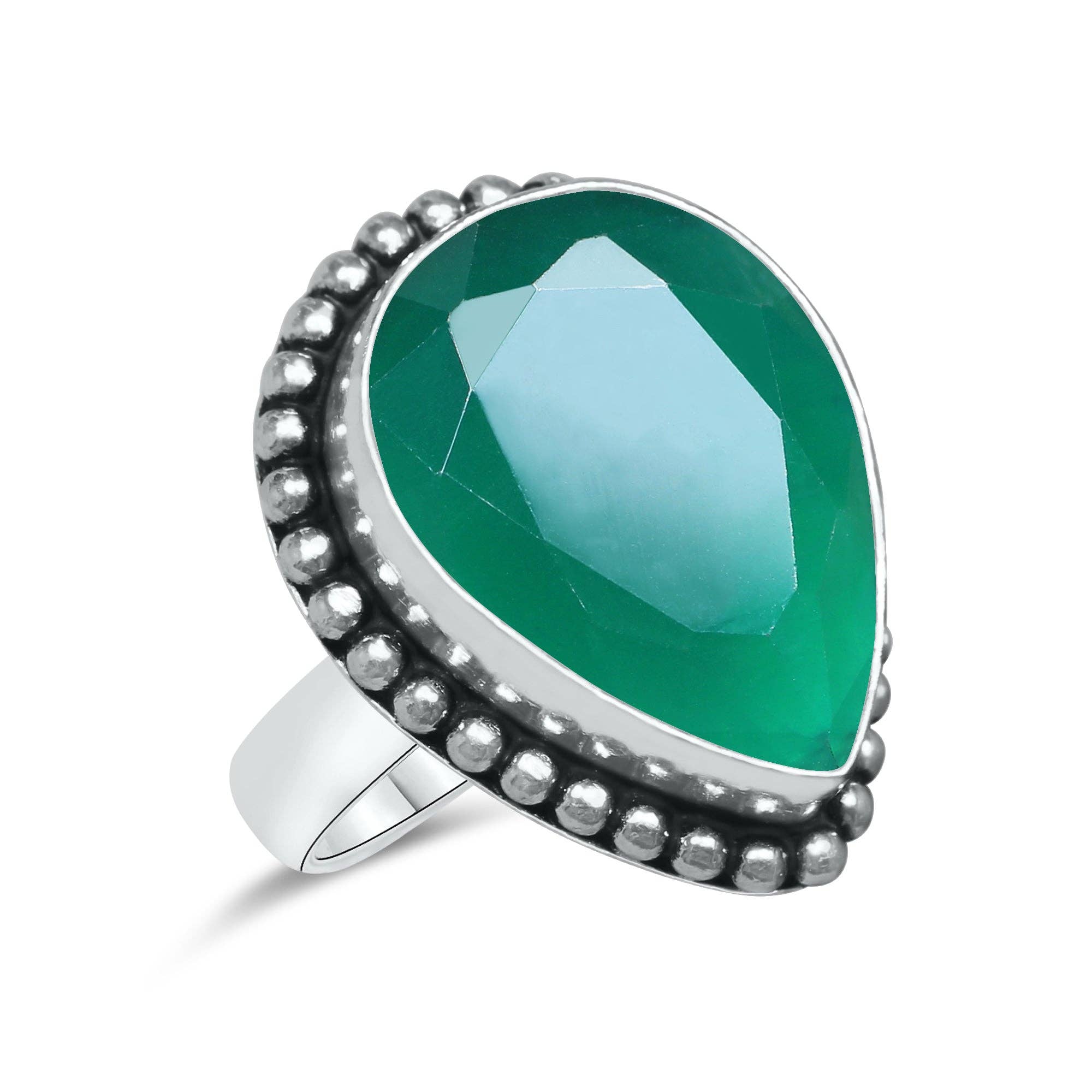 Green Onyx Faceted Rings – Silver-Plated, Handmade, Emerald Green Statement | Wholesale: 10 Rings