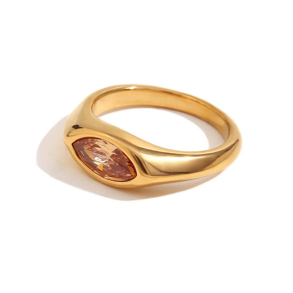 FGS - Horse Eye Zircon 18K Gold Plated Stainless Steel Ring: Purple / 8