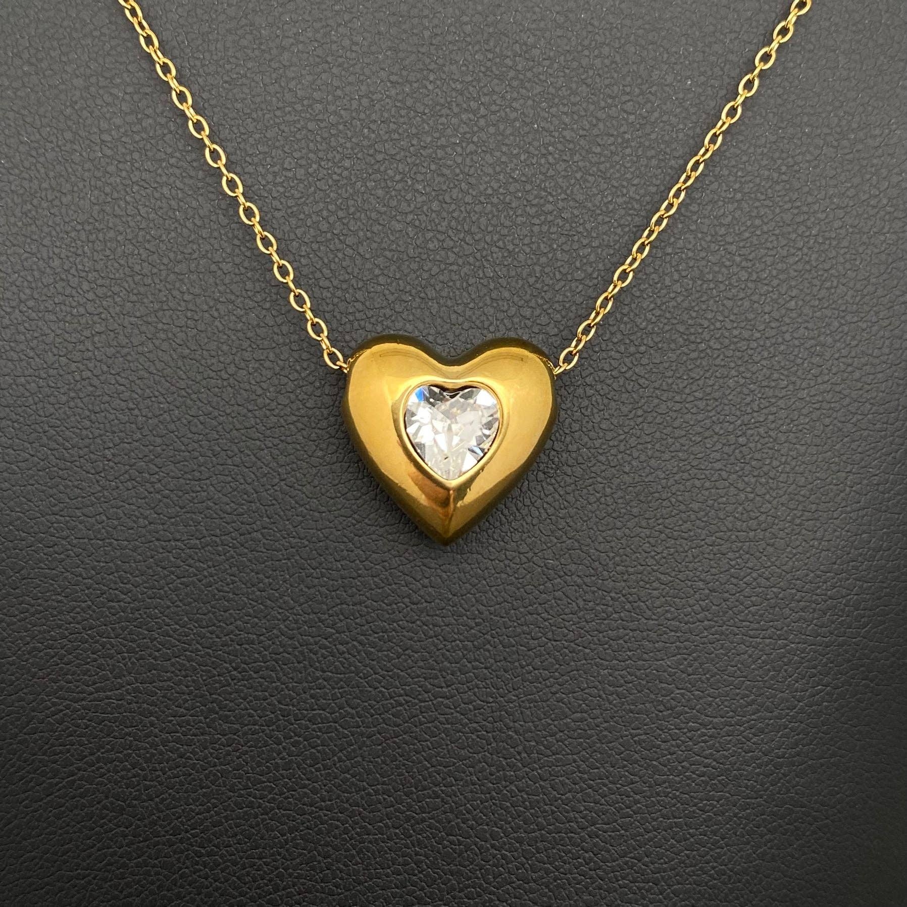 Heart Zircon 18K Gold Plated Stainless Steel Necklace - FGS: White