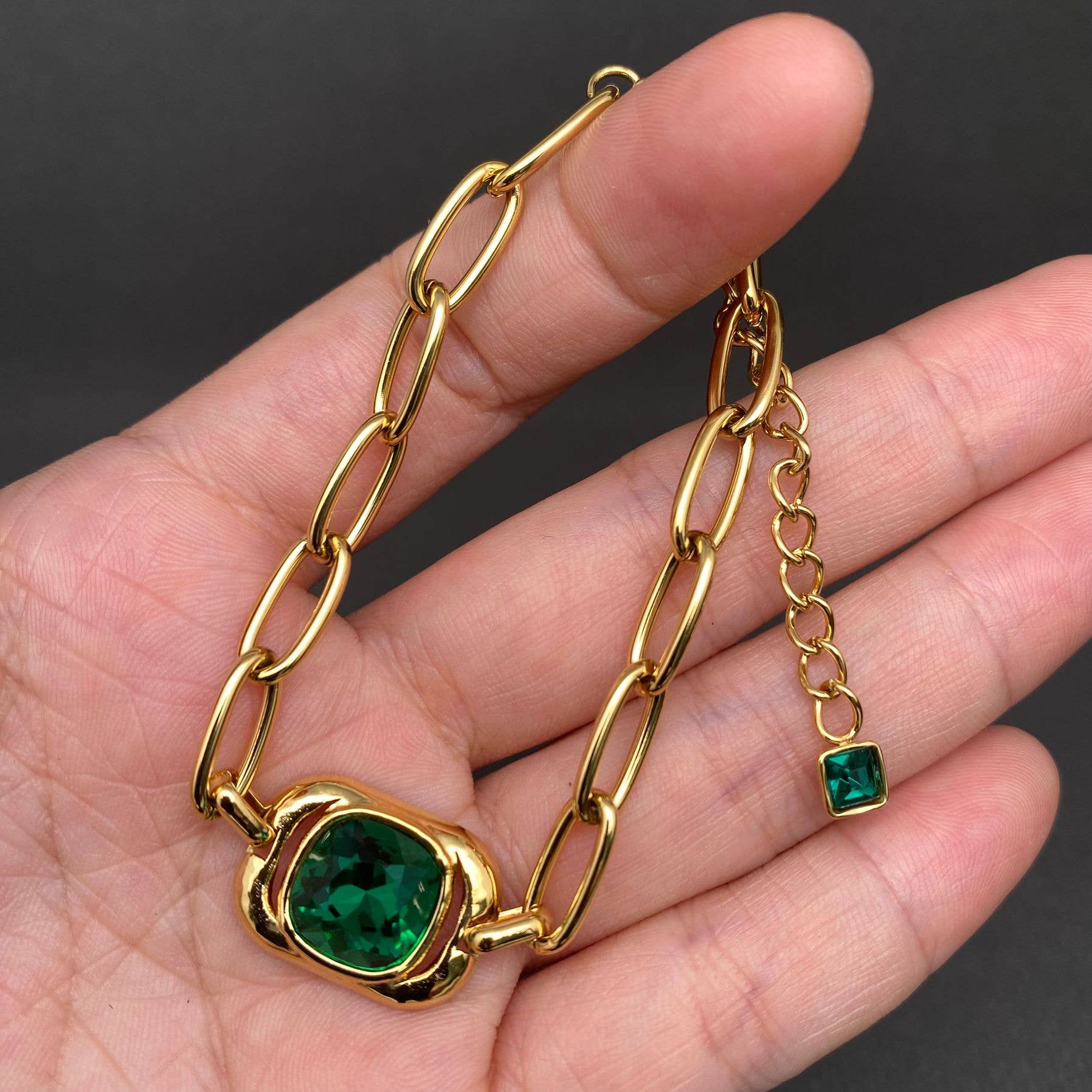 Green Zircon Charm 18K Gold Plated S.Steel Bracelet - FGS