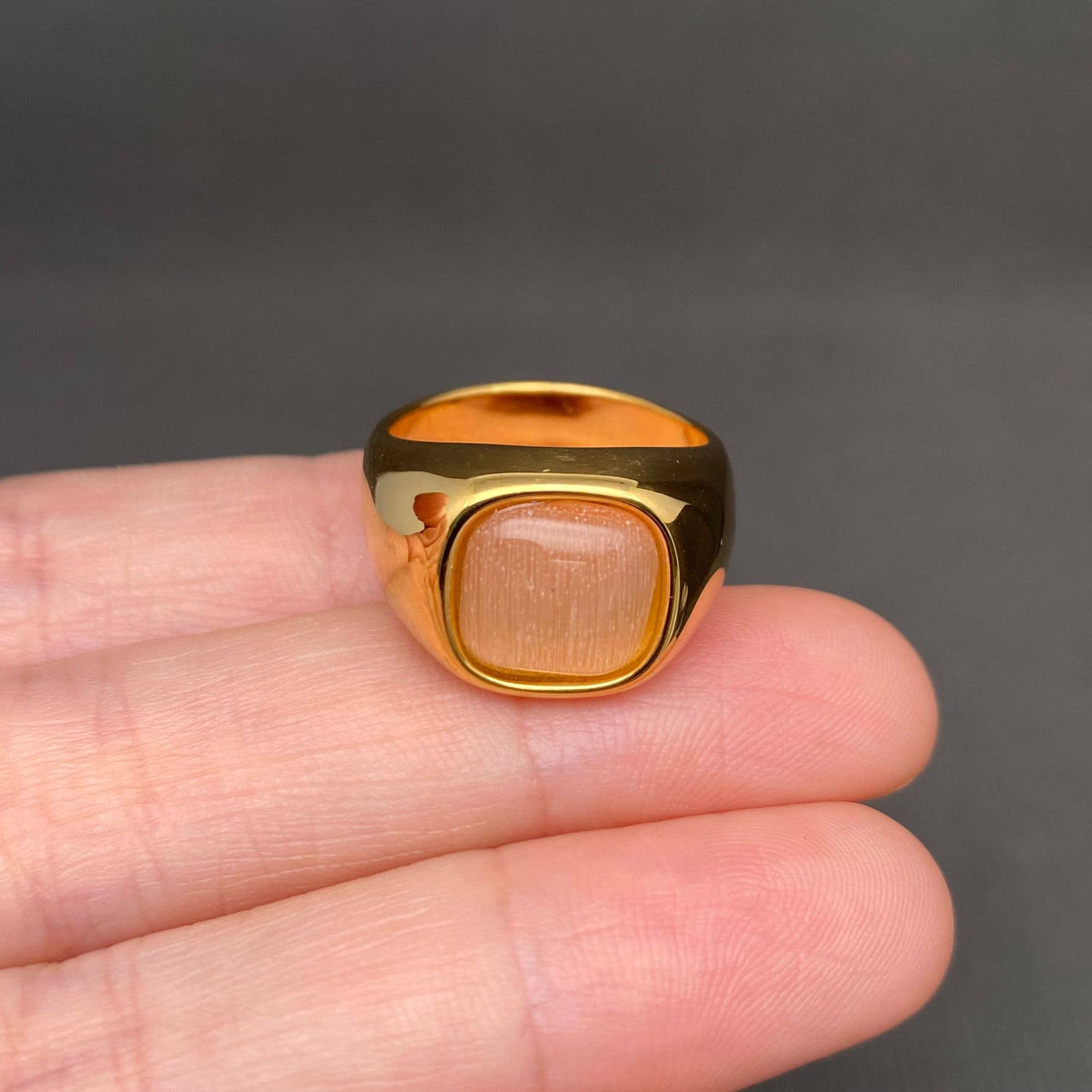 Cat's Eye Stone 18K Gold Plated Stainless Steel Ring - FGS: Blue / 10