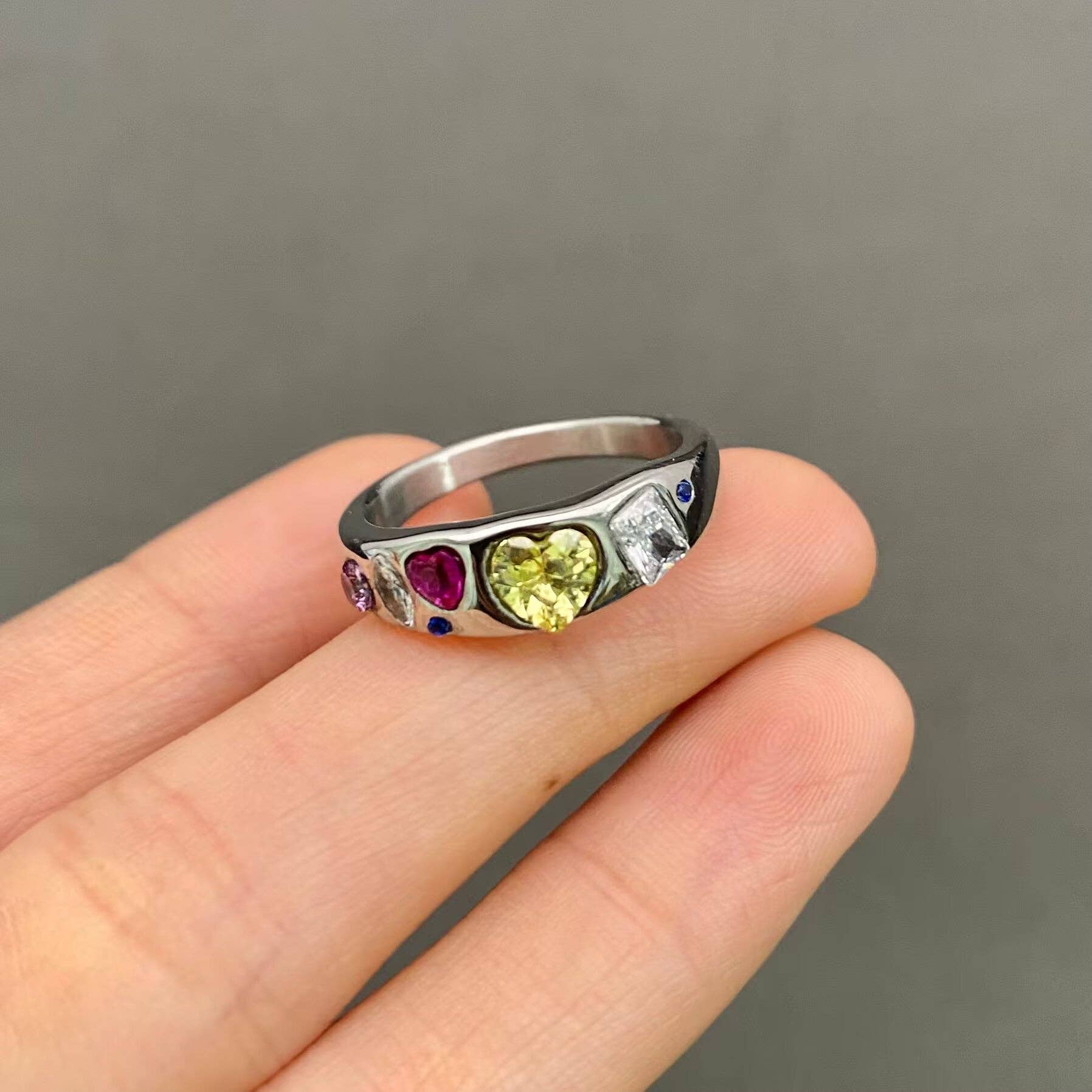Colorful Zircon 18K Golden Stainless Steel Ring - FGS: Golden / 9