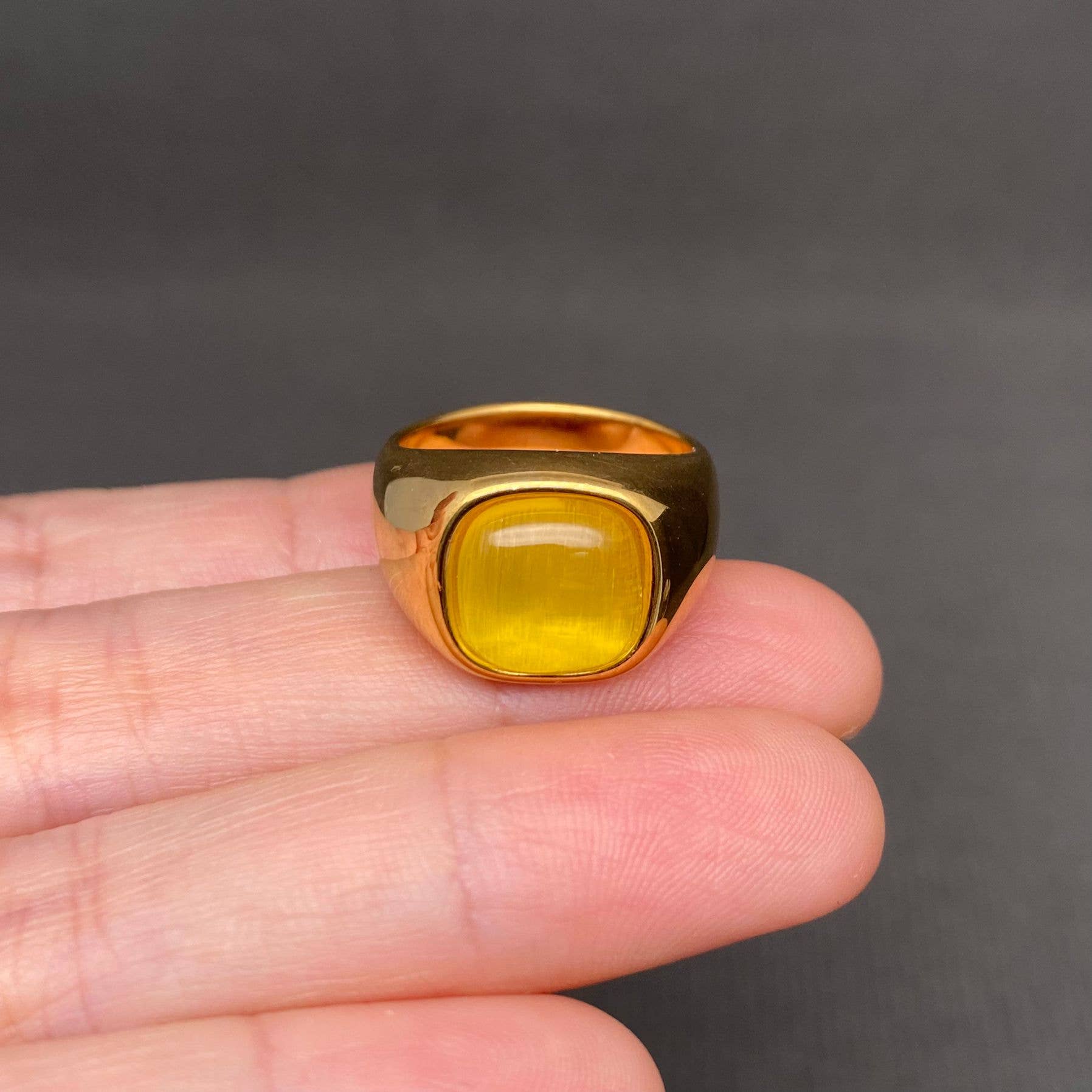 Cat's Eye Stone 18K Gold Plated Stainless Steel Ring - FGS: Green / 10
