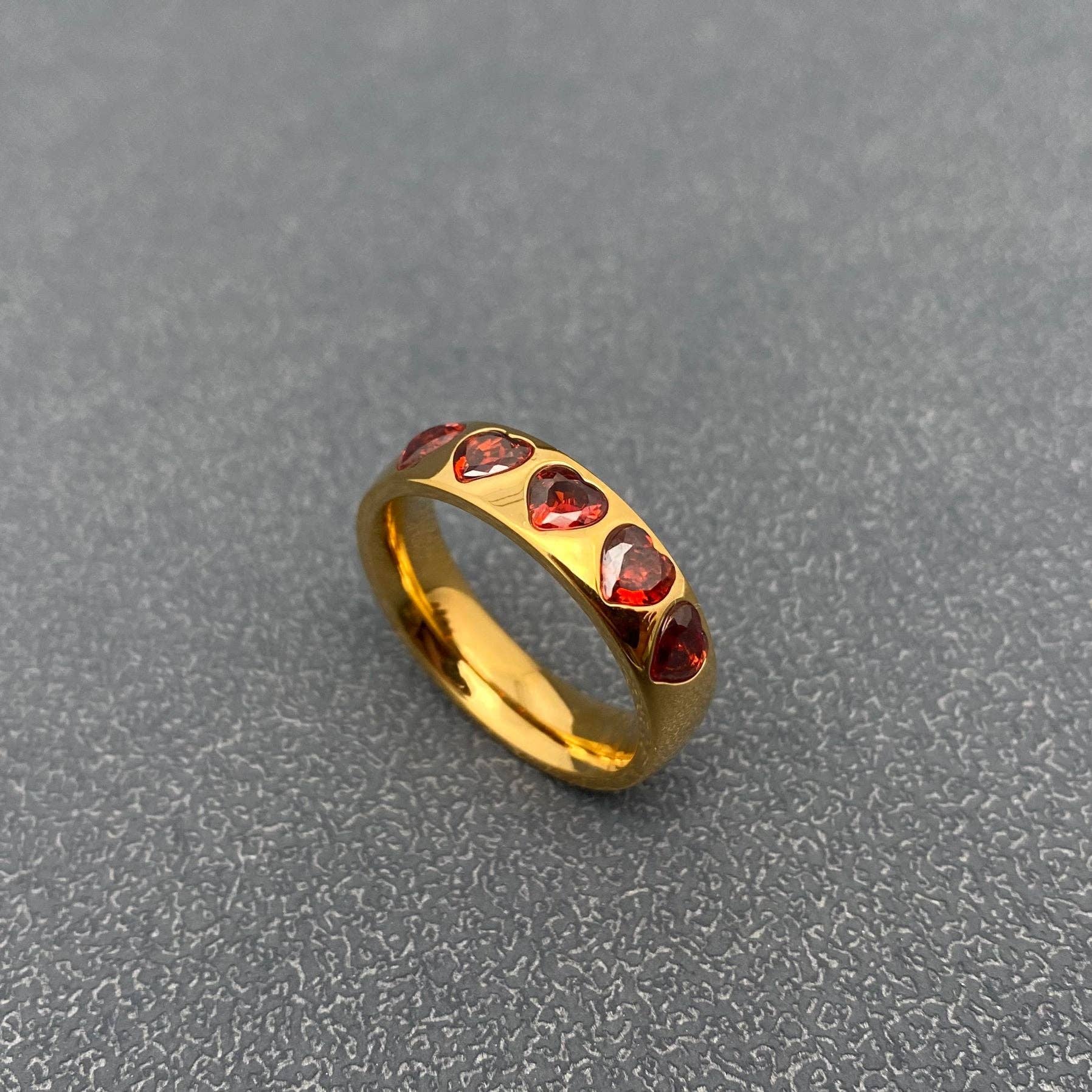 5 Heart Zircon Side by Side 18K Gold Plated SS Ring - FGS: 8
