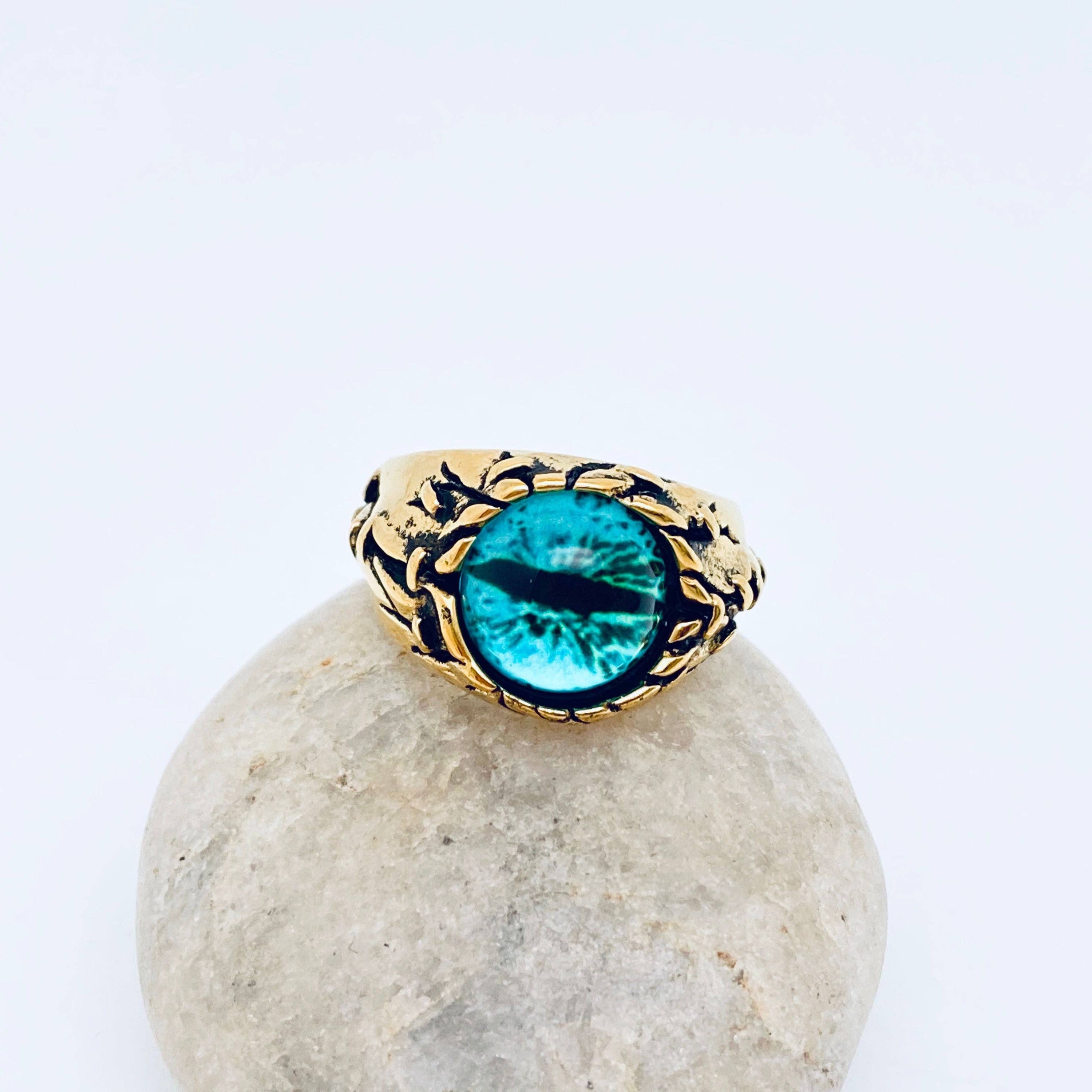 Devil's Eye Demon Eyeball Men's Stainless Steel Ring - MJ/MR: Golden Redstone / 10