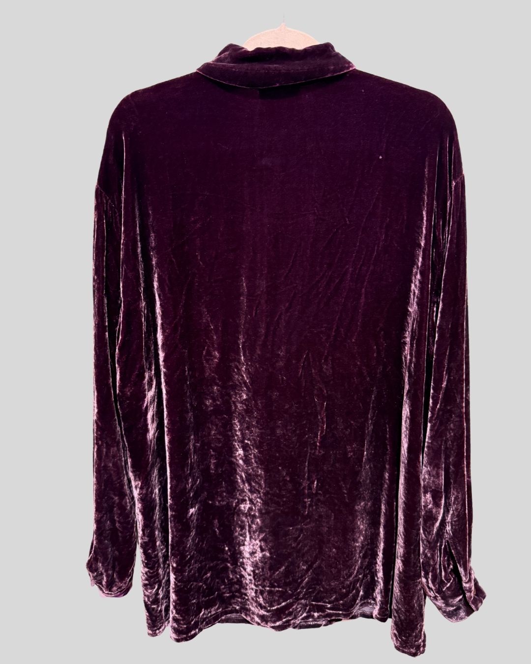 Eileen Fisher Wine Crushed Velvet Silk Blend Button Down (L fits XL)