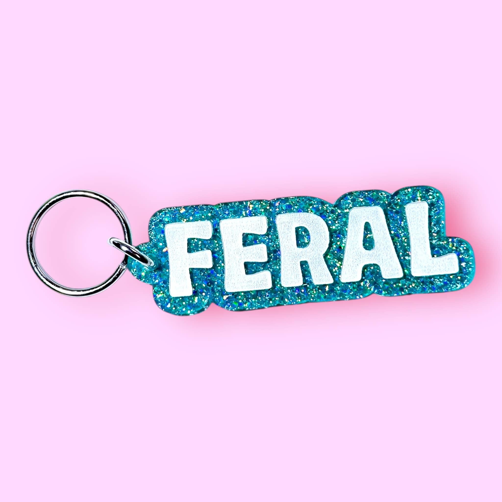 Feral Keychain: Pink Glitter