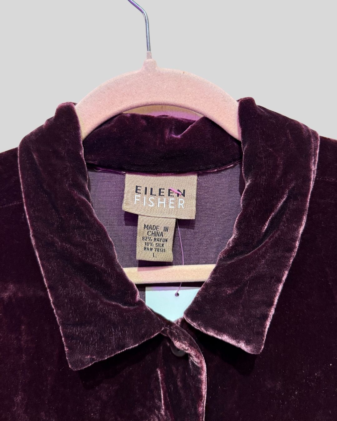 Eileen Fisher Wine Crushed Velvet Silk Blend Button Down (L fits XL)