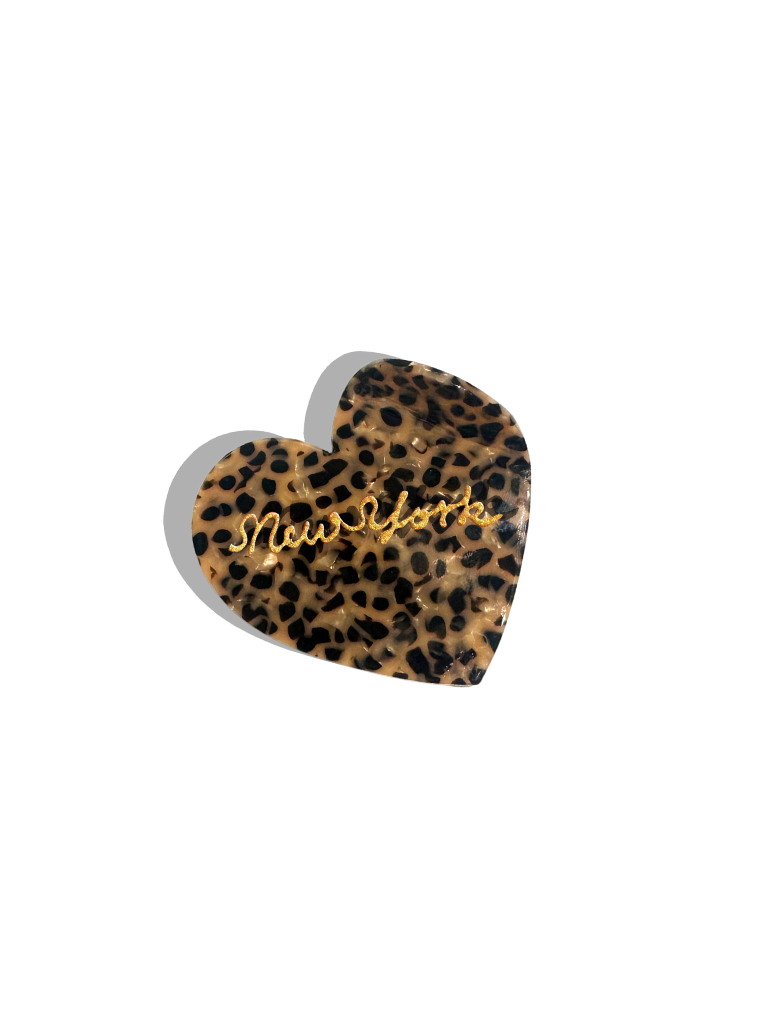 Hand Painted New York Heart Acetate Claw Hair Clip | Leopard