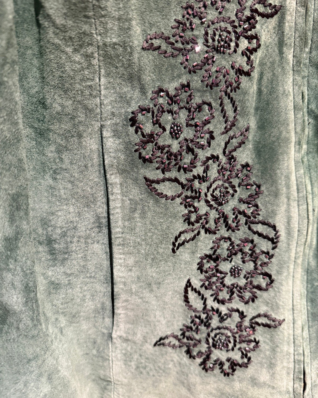 Vintage Nolan Miller Green Genuine Suede Beaded Jacket (1X)