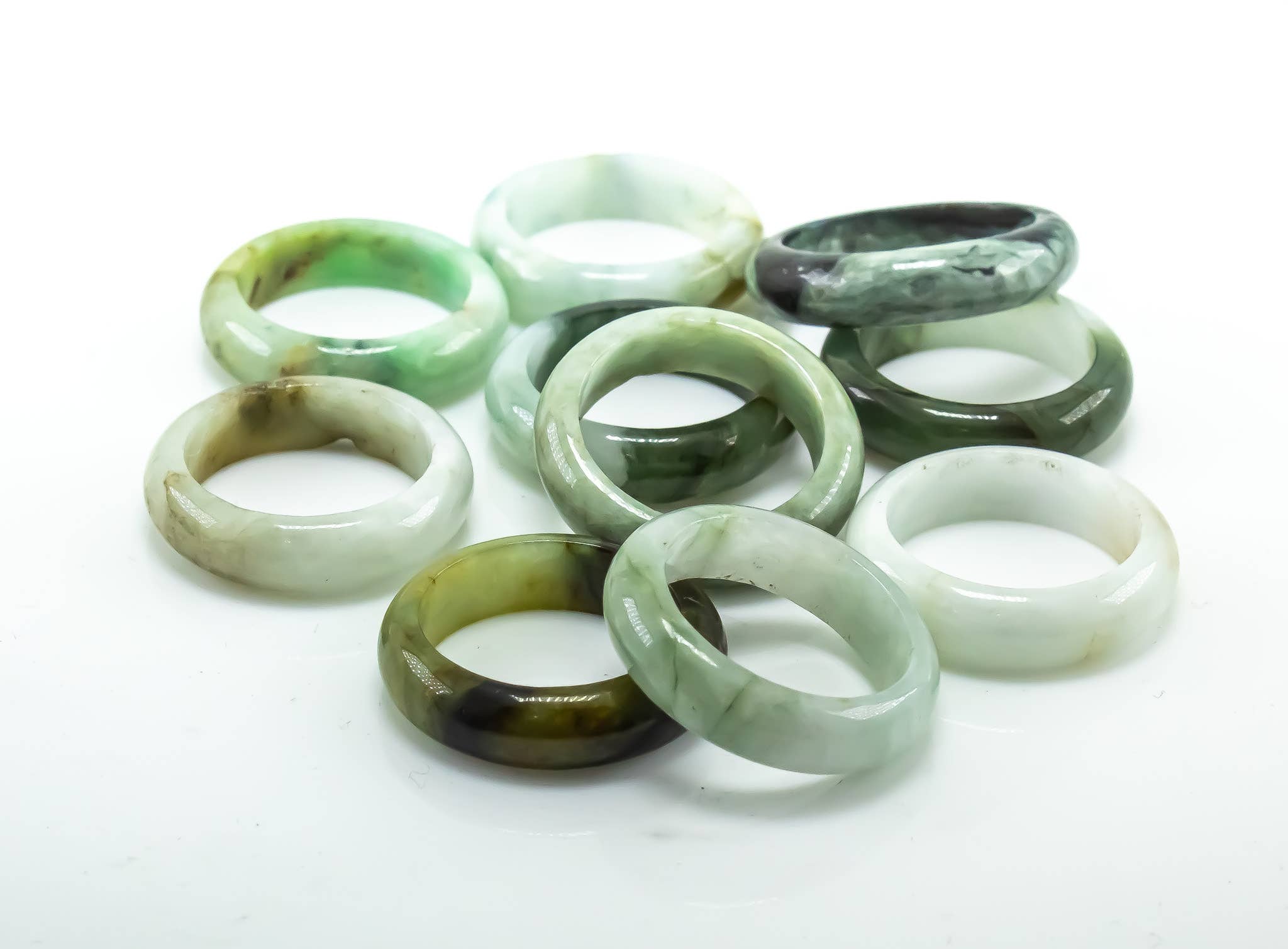 Burma Jade Gemstone Band Ring Assorted Sizes Lot of 10 Pcs