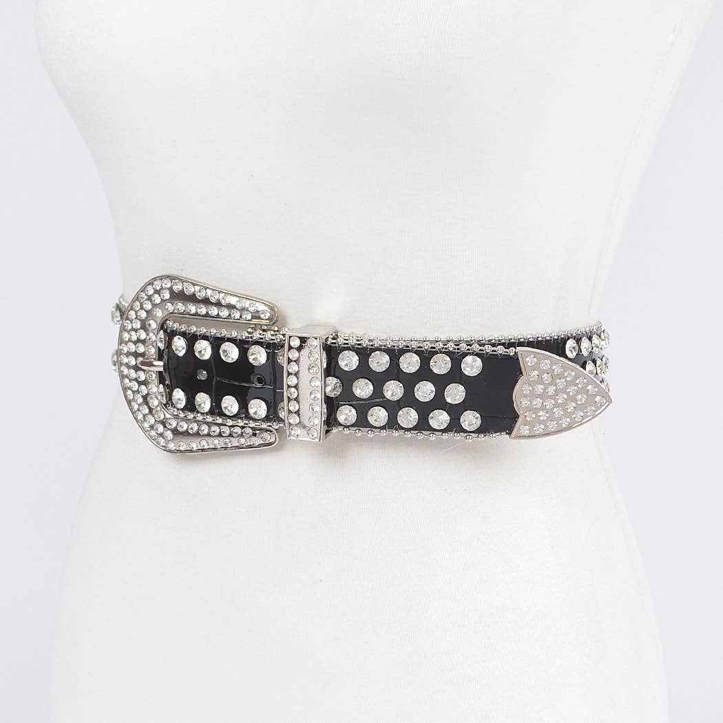 Plus Size Multi-Metal Stone Studded Belt: Black