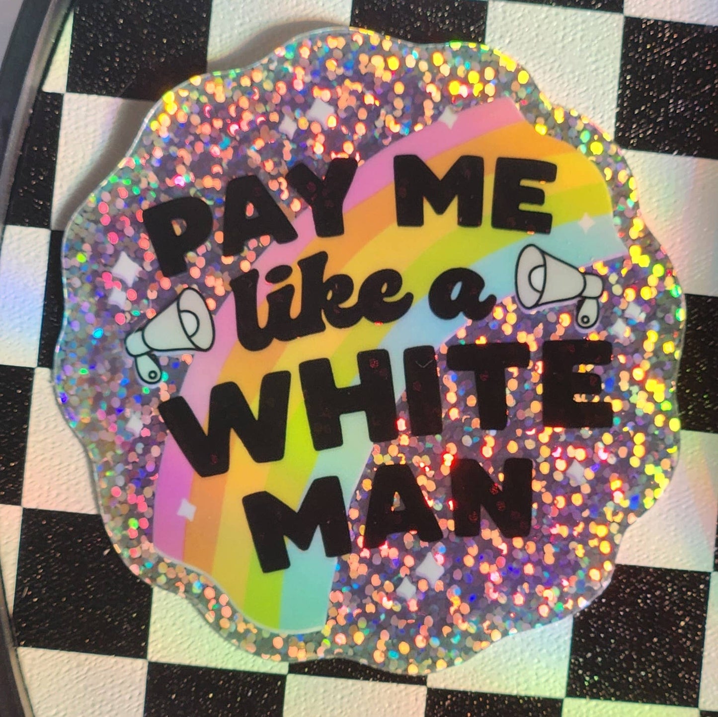 Luxe Trauma - Pay me like a white man sticker hydroflask planner: Glitter