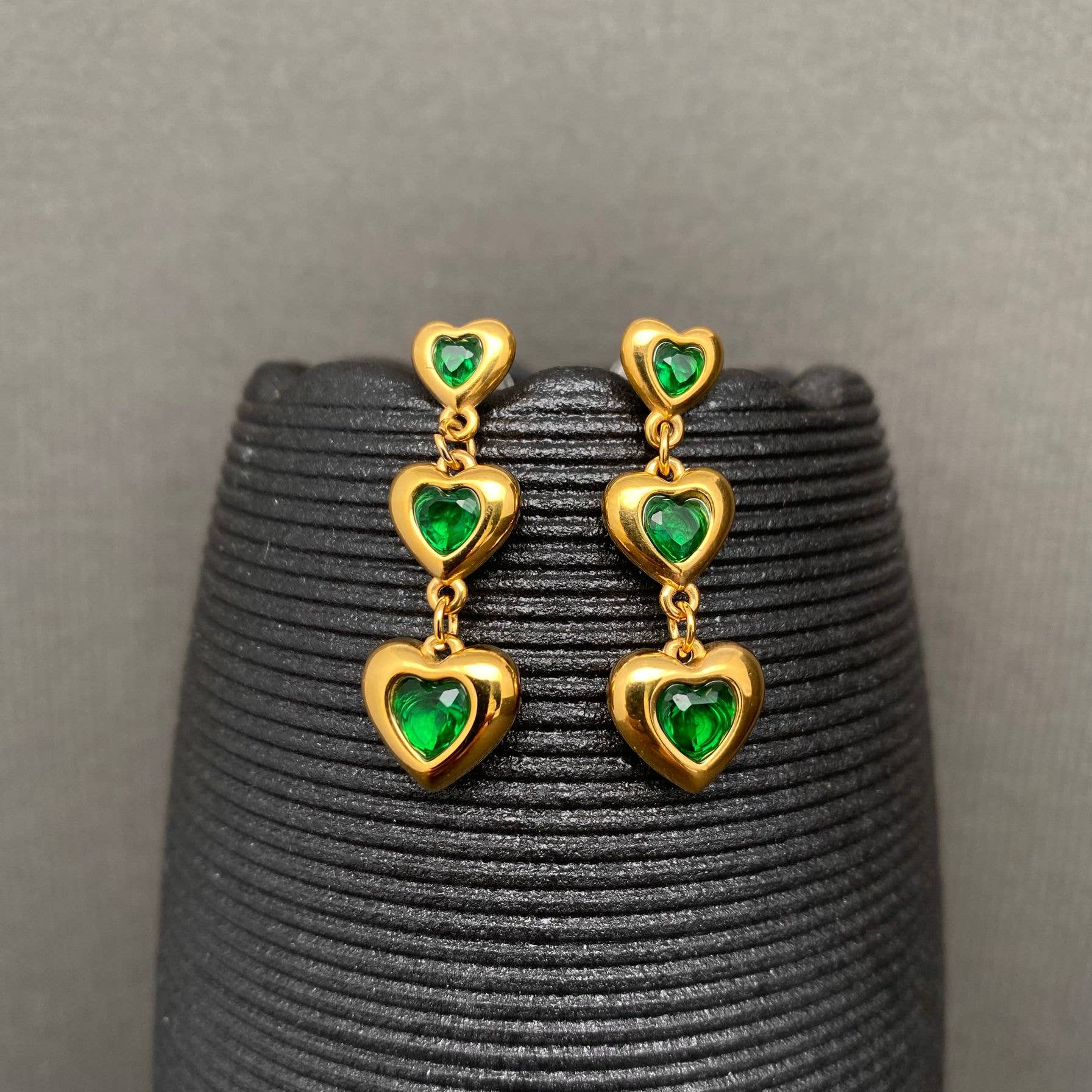 Zircon Inlaid Heart 18K Gold Plated S.Steel Earrings - FGS: Blue