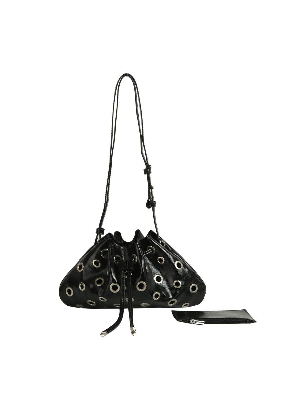 Rivet Grommet Drawstring Shoulder Bag: Black