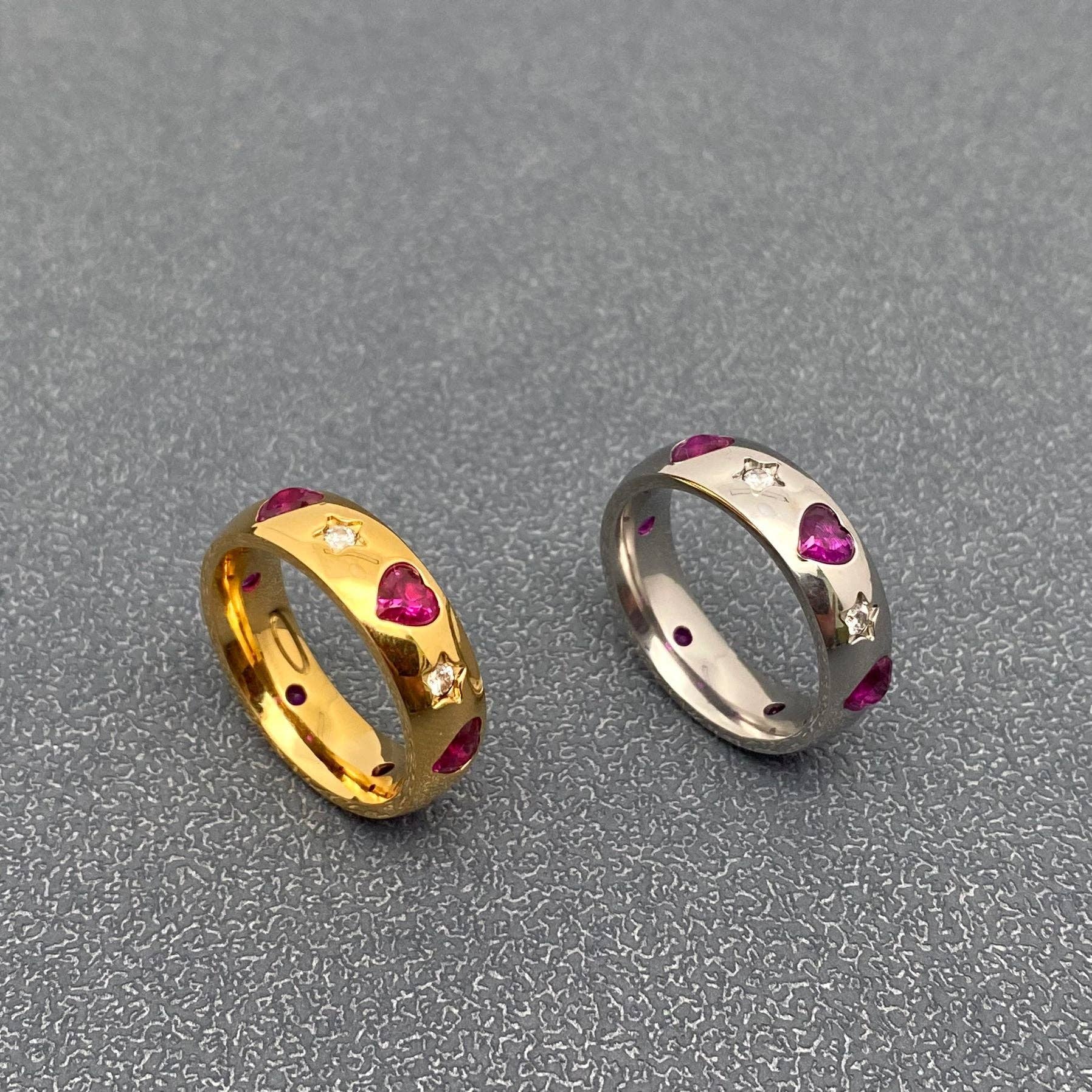 FGS - Purple Heart Zircon 18K Gold Plated Stainless Steel Ring: Steel color / 9