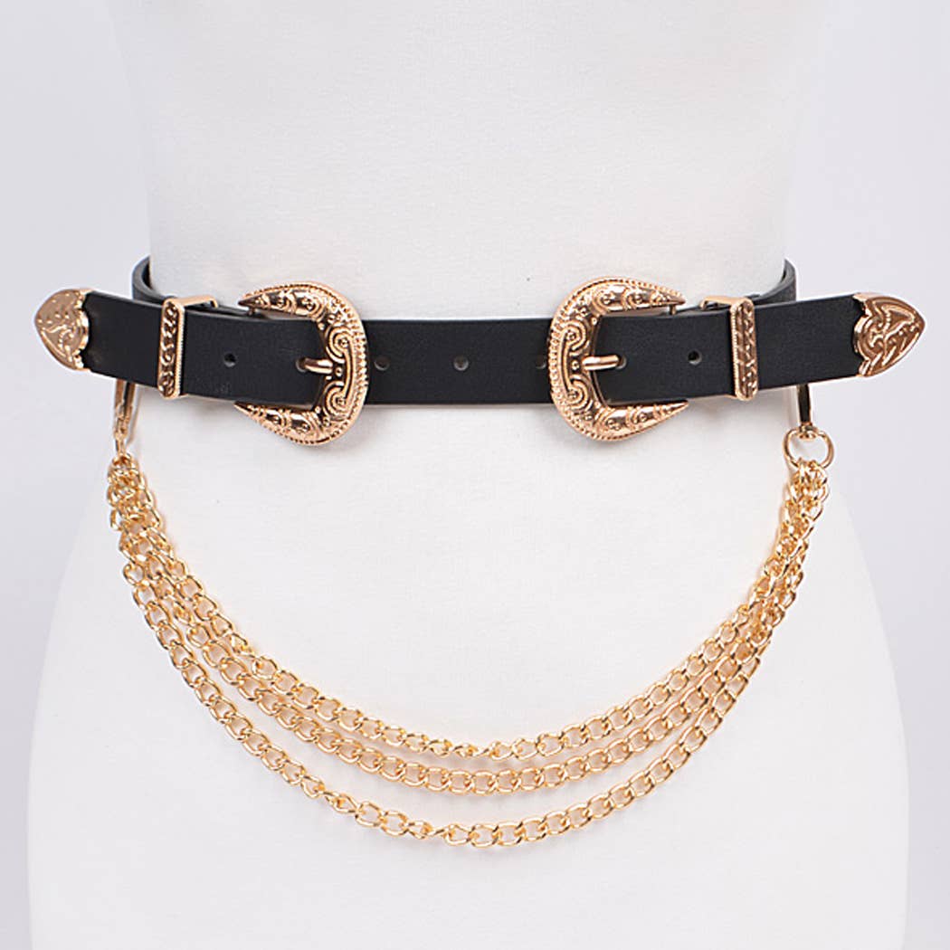 Removable Plus Size Chain Belt: Black Gold