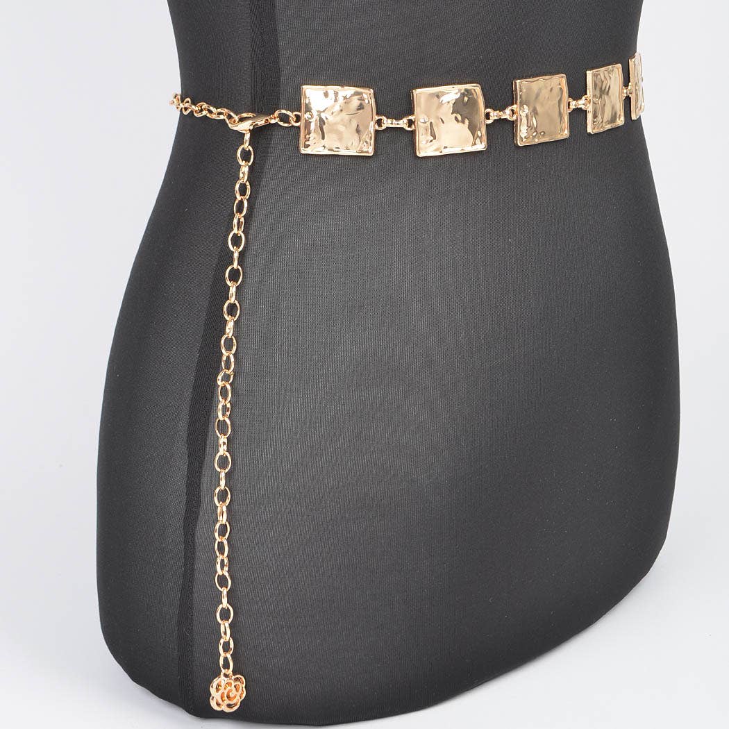Hammered Square Metal Plus Size Chain Belt Silver