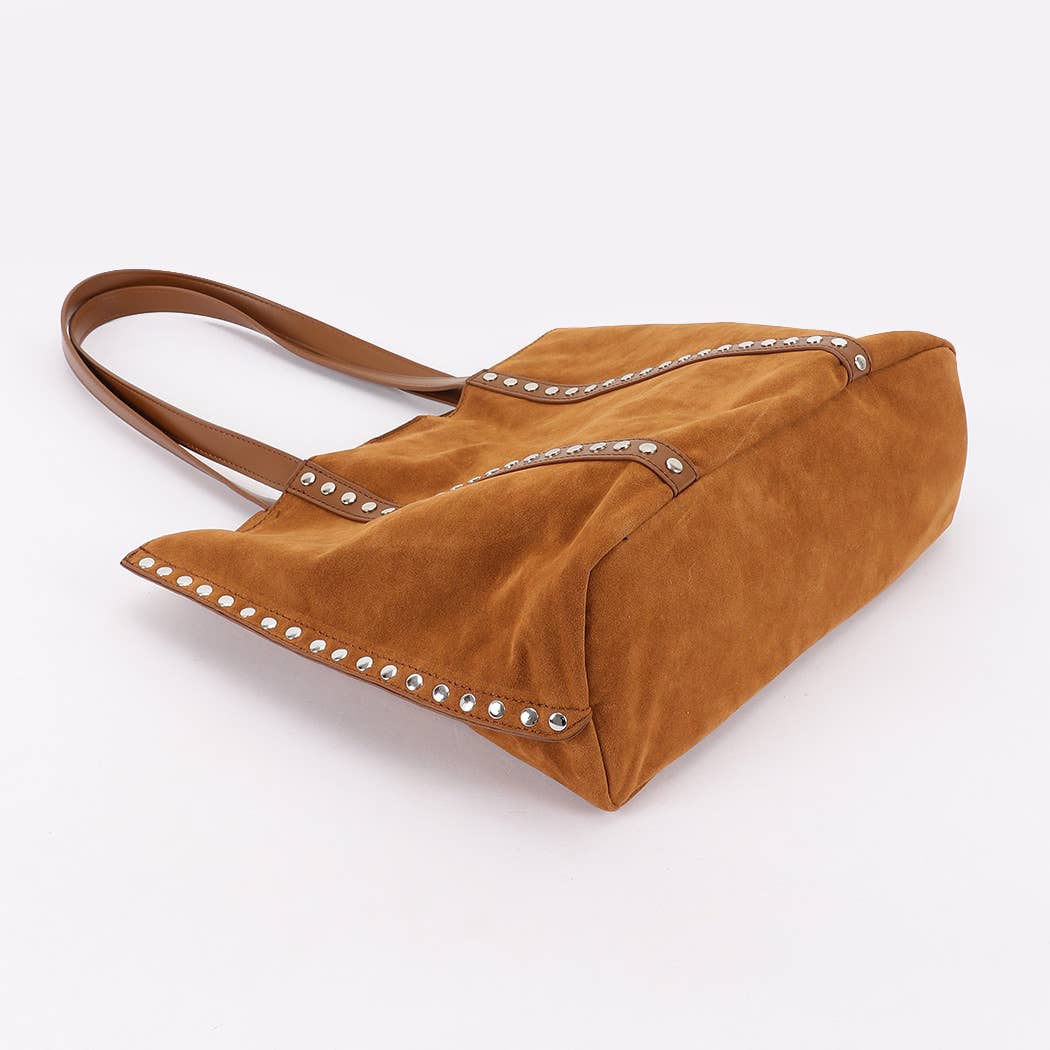 Faux Suede Burg Studded Tote Bag: BUR