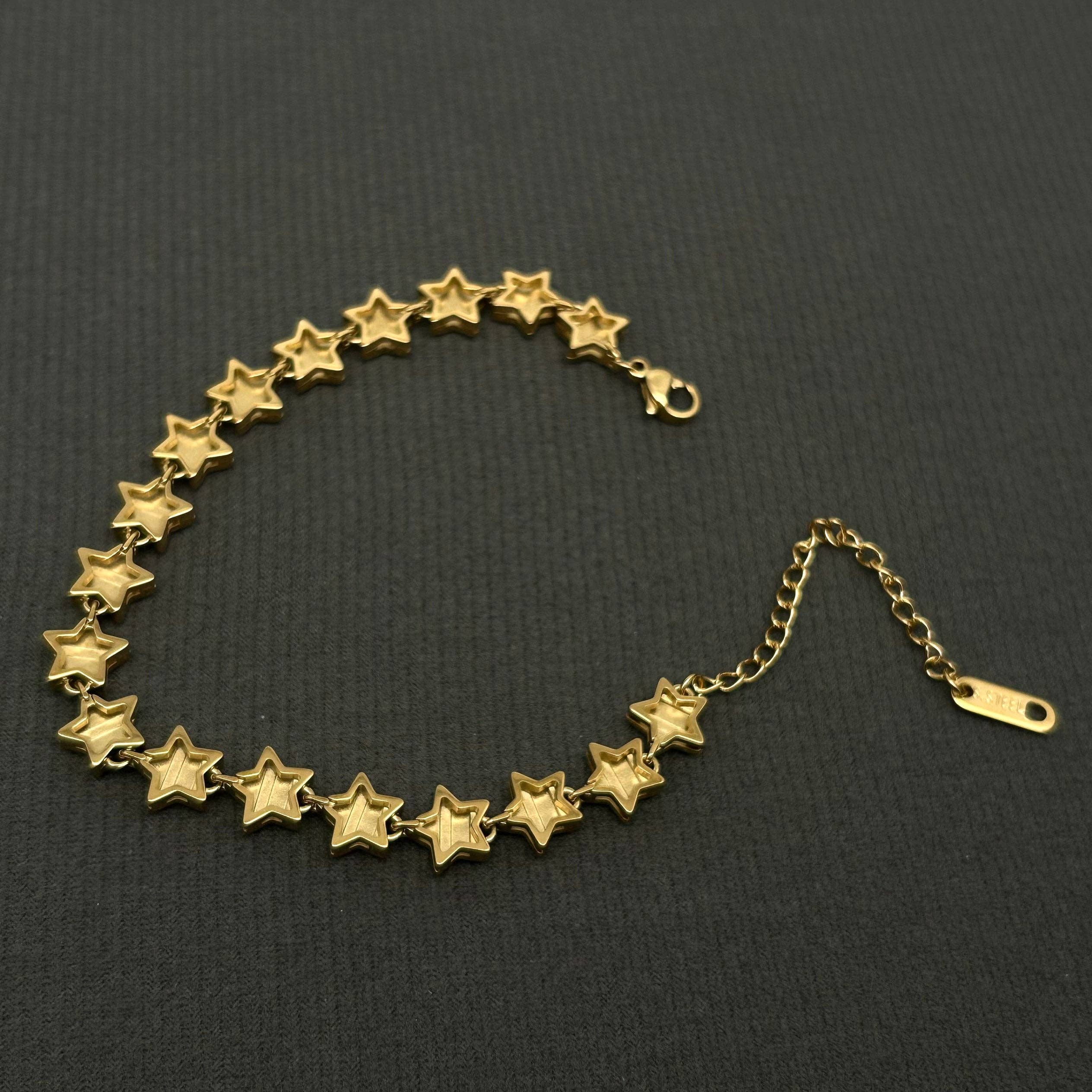 18K Gold Plated S.Steel Glossy Star linked Bracelet - FGS/MS