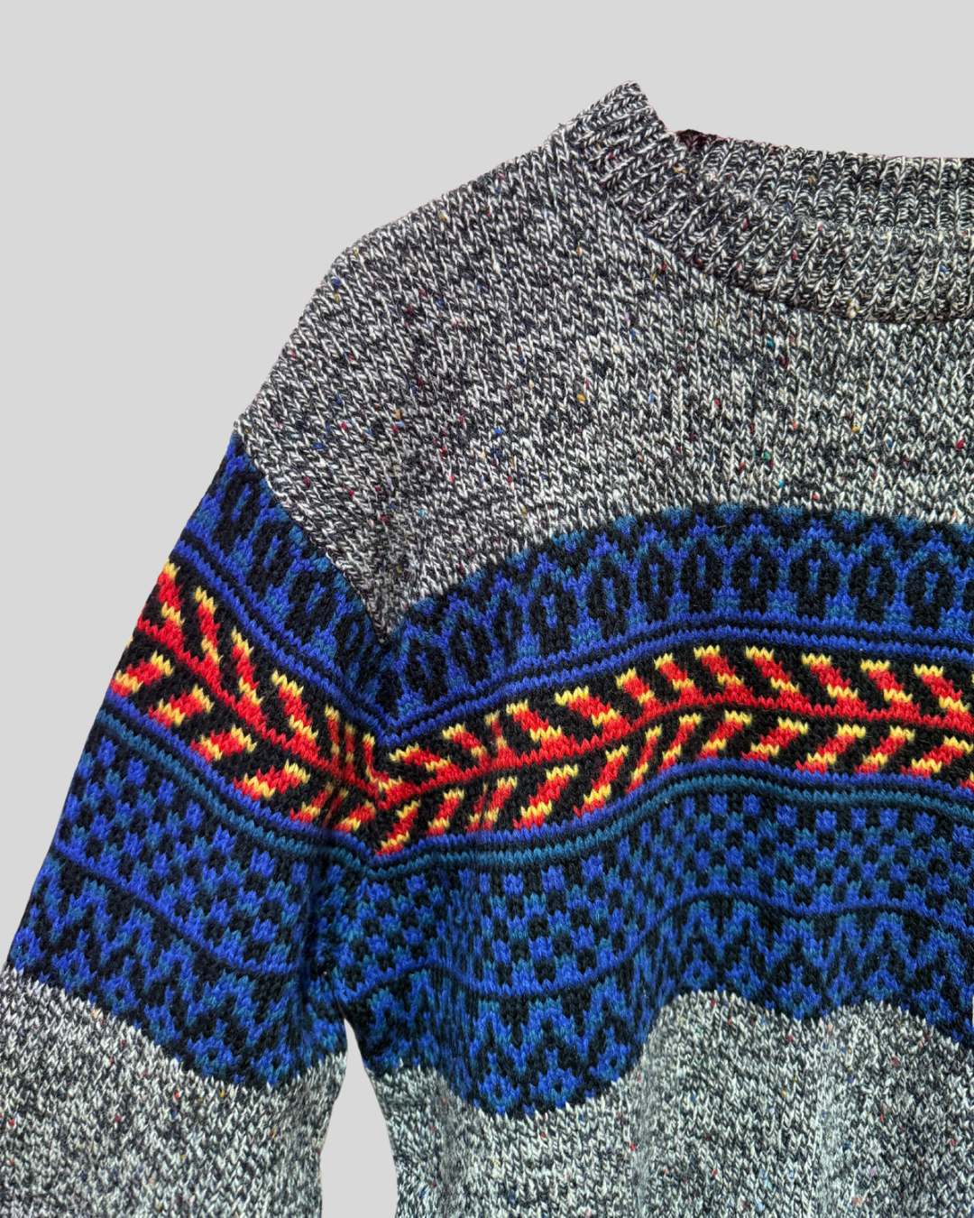 Vintage Oakbrook Wool Grey and Multicolor Sweater (XL)