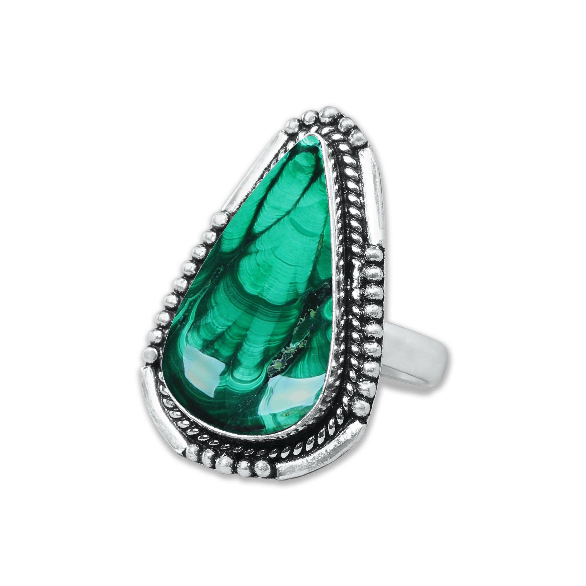 Malachite Rings – Silver-Plated, Handmade, Bold Green (US Sizes 6–10, Non-Adjustable) | Wholesale: 5 Rings